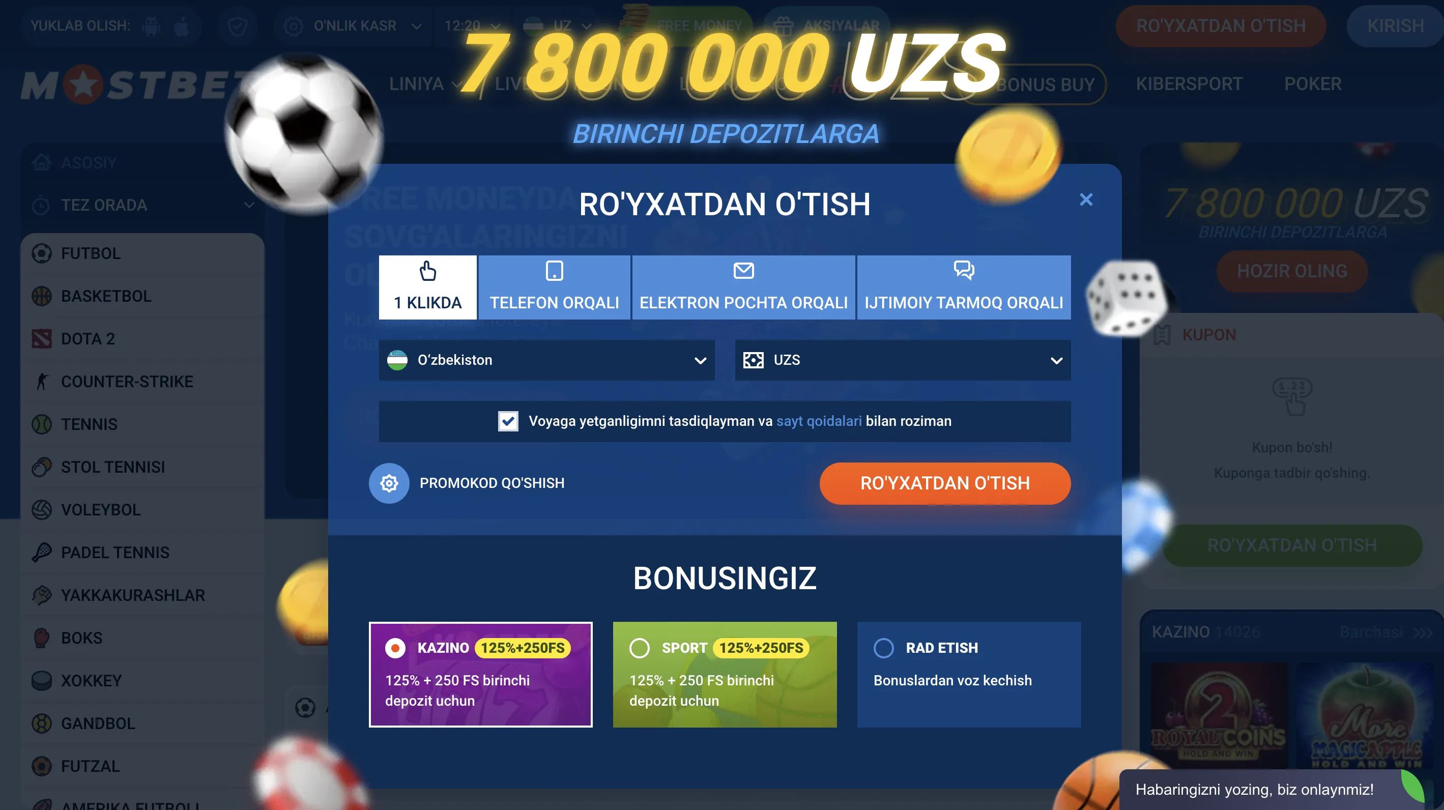 Telefon raqami orqali Mostbet online register bosqichlari